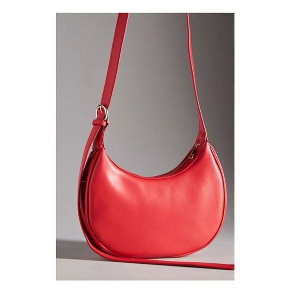 Anthropologie The Brea Faux Leather Shoulder / Crescent Shape Bag Coral NWT - Picture 3 of 10